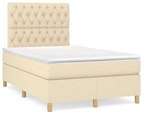 Cama box spring c/ colchão e LED 120x190 cm tecido cor creme