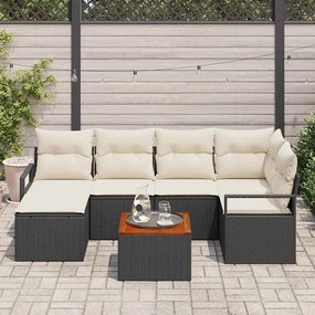 Conjunto de Sofás de Jardim 7 pcs Preto, branco Médio