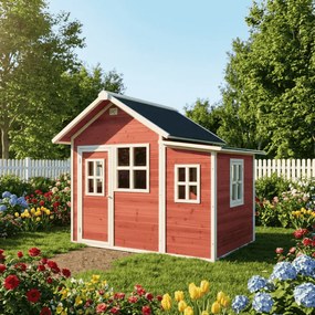 Casa de brincar infantil exterior para crianças Loft 150 em madeira - Vermelha