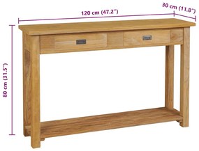 Mesa consola de teca maciça 120x30x80 cm