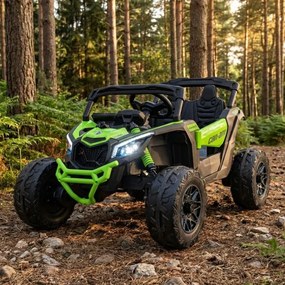 Carro elétrico para Crianças 24V 4x4 ATV CAN-AM Maverick Rodas de EVA, Assento de couro Verde