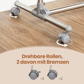 Guarda roupa aberto com rodas Ajustável em altura de 113 a 198 cm, aço inoxidável, cinza prateado