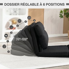 Poltrona de chão, sofá reclinável, poltrona convertível em cama reclinável de 90° a 180°, tecido - 70 x 72 x 56 cm - preto