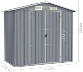 Abrigo de jardim 205x129x183 cm aço galvanizado cinzento