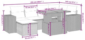 7 pcs conjunto de sofás p/ jardim c/ almofadões vime PE preto