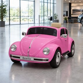 Carro elétrico para crianças volkswagen Carocha Classico 12V com pneus de borracha Rosa