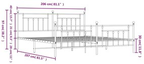 Estrutura de cama com cabeceira e pés 200x200 cm metal branco