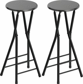 HOMCOM Conjunto 2 Bancos de Bar Dobráveis com Apoio Duplo para os Pés em Madeira e Aço 34x30x70 cm Preto | Aosom Portugal