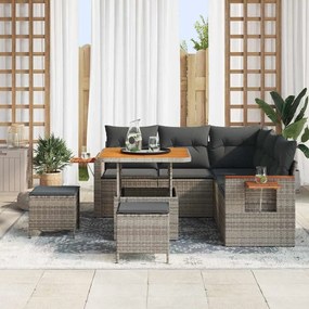 Conjunto de Sofá de Jardim com 8 Peças e Almofadas Cinza Rattan Sintét