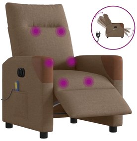 Poltrona de massagens reclinável elétrica tecido castanho