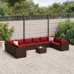 vidaXL 11 pcs conjunto lounge jardim c/ almofadões vime PE castanho