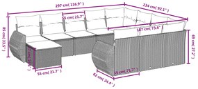 11 pcs conjunto sofás de jardim c/ almofadões vime PE bege
