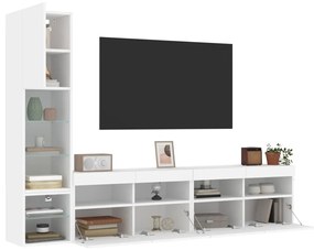 vidaXL 4pcs móveis de parede p/ TV c/ LEDs derivados de madeira branco