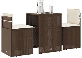 3 pcs conjunto bistrô com almofadões vime PE castanho