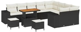 Conjunto de Sofás de Jardim de 12 Peças com Almofadas Preto Rattan Pol
