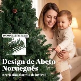 Árvore de Natal Artificial 200 cm com 1000 Ramos, Base Dobrável, Design por Secções e Montagem Fácil, Verde