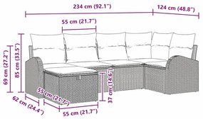 Conjunto de Sofá de Jardim com 6 Peças e Almofadas Beiges em Rattan Si