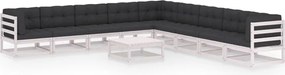 vidaXL 10 pcs conj. lounge de jardim c/ almofadões pinho maciço branco