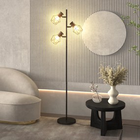 Candeeiro de pé para sala de estar com 3 luzes, compatível com lâmpadas E27 (não incluídas) 41 x 28 x 169 cm, preto