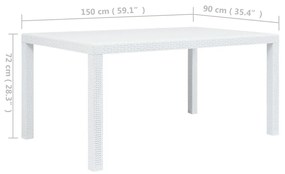Mesa de jardim 150x90x72 cm plástico branco com aspeto de vime