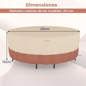 Capa impermeável para mesas redondas de exterior para conjuntos de móveis com fivelas de ventilação e cordões Cobertura impermeável 213 cm (L) Bege