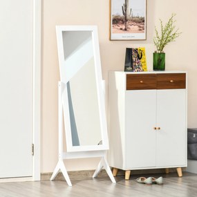 Espelho de maquilhagem de pé reclinável nórdico para quarto sala moldura de madeira 47x46x148 cm branco
