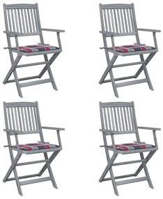vidaXL Cadeiras exterior dobráveis c/ almofadões 4 pcs acácia maciça