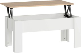 HOMCOM Mesa de Centro com Bancada Elevatória Compartimento Aberto e Oculto 100x50x45-58,5 cm Branco e Madeira | Aosom Portugal