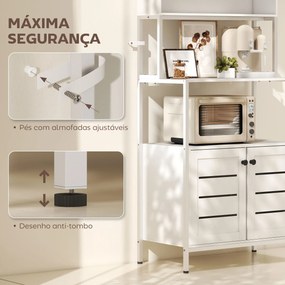 Armário de Cozinha com Tomada de Corrente Suporte para Micro-Ondas 2 Entradas USB e Compartimentos 80x42x171 cm Branco