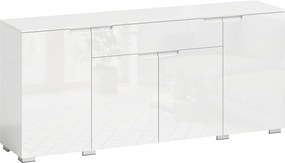 HOMCOM Aparador alto brilho, buffet moderno com 4 portas e prateleiras ajustáveis, armário de cozinha com fecho suave, Branco | Aosom Portugal