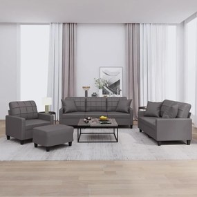 3201355 vidaXL 4 pcs conjunto de sofás com almofadas couro artificial cinzento