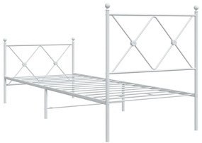 Estrutura de cama com cabeceira e pés 75x190 cm metal branco