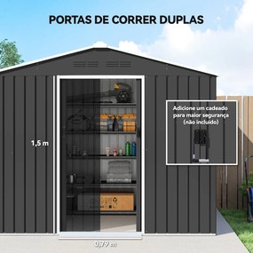 Abrigo de Jardim Exterior 3,6 m² 236x171x191 cm com Portas Deslizantes e Aberturas de Ventilação Cinzento Escuro