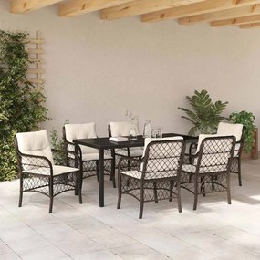 Conjunto de Jantar de Jardim com 7 Peças e Almofadas Marrons em Rattan
