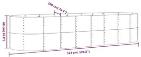 Canteiro elevado jardim 322x100x68 aço revestido a pó cinzento