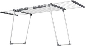 Estendal roupa, secador de roupa de pé, 62,5 x (113,5-200) x 90 cm com braços extensíveis Branco-cinza