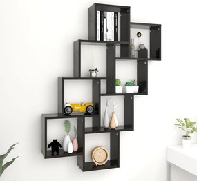 vidaXL Estante de parede cúbica derivados de madeira preto brilhante