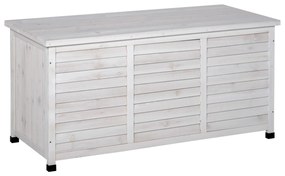 Outsunny Baú de madeira ao ar livre Caixa de armazenamento de jardim com tampa que pode ser aberta 127x56x60 cm Branco