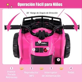 Moto 4 eletrica para crianças 6V de 4 rodas com botão de arranque Pneus Faróis LED Rosa