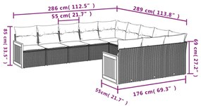11 pcs conjunto sofás de jardim c/ almofadões vime PE preto