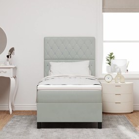 Camas Box Spring vidaXL com Colchão Cinza Claro Solteiro em Veludo