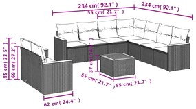 10 pcs conj. sofás jardim c/ almofadões vime PE bege misturado
