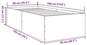 Estrutura cama 90x190 cm derivados de madeira carvalho fumado