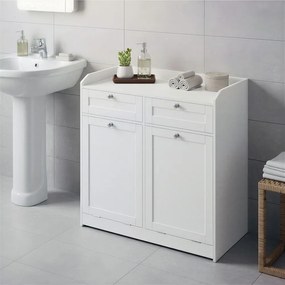 Armário de casa de banho, com 2 cestos de roupa suja removíveis 40 x 78,8 x 80 cm e 2 gavetas Branco