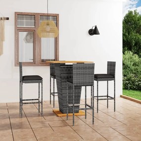 vidaXL 5 pcs conjunto de bar p/ jardim c/ almofadões vime PE cinzento