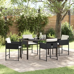 vidaXL Conjunto de Jantar para Jardim de 5 Peças com Almofadas em Vime PE Preto