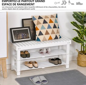 Banco para sapatos em madeira com 3 níveis, prateleira de arrumação e compartimento oculto, 90 x 29 x 45 cm, branco