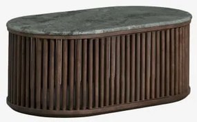 Oval Coffee Table 90x50 Cm In Mango Wood And Natural Stone Talix Mármore Verde Udaipur - Madeira De Manga Escura - Sklum