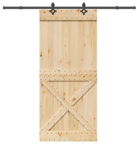 vidaXL Porta de correr c/ ferragens 100x210 cm madeira de pinho maciça