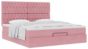 Estrutura de cama otomana com colchões 180x200 cm veludo rosa